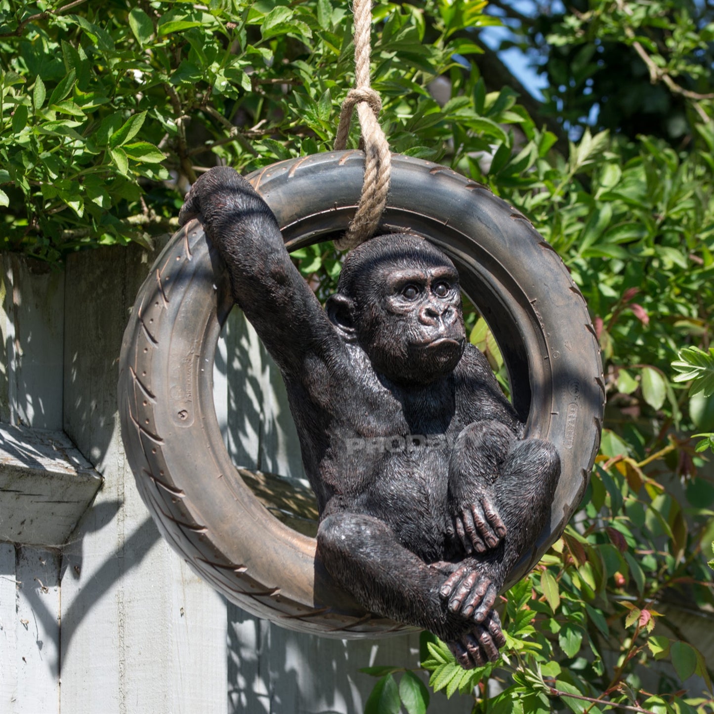 Large Gorilla on Tyre Swing Garden Ornament