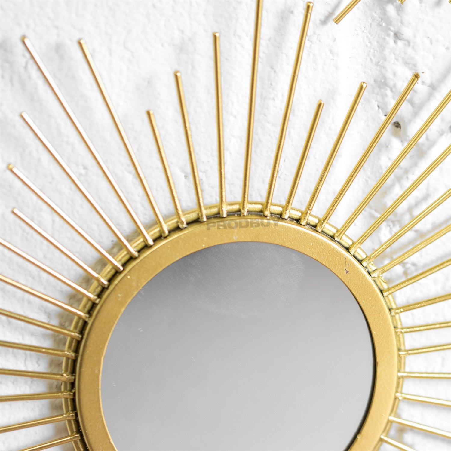 Set of 3 Small Sunburst Gold Frame Glass Round Wall Mirrors