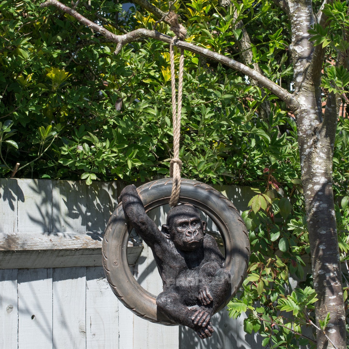 Large Gorilla on Tyre Swing Garden Ornament