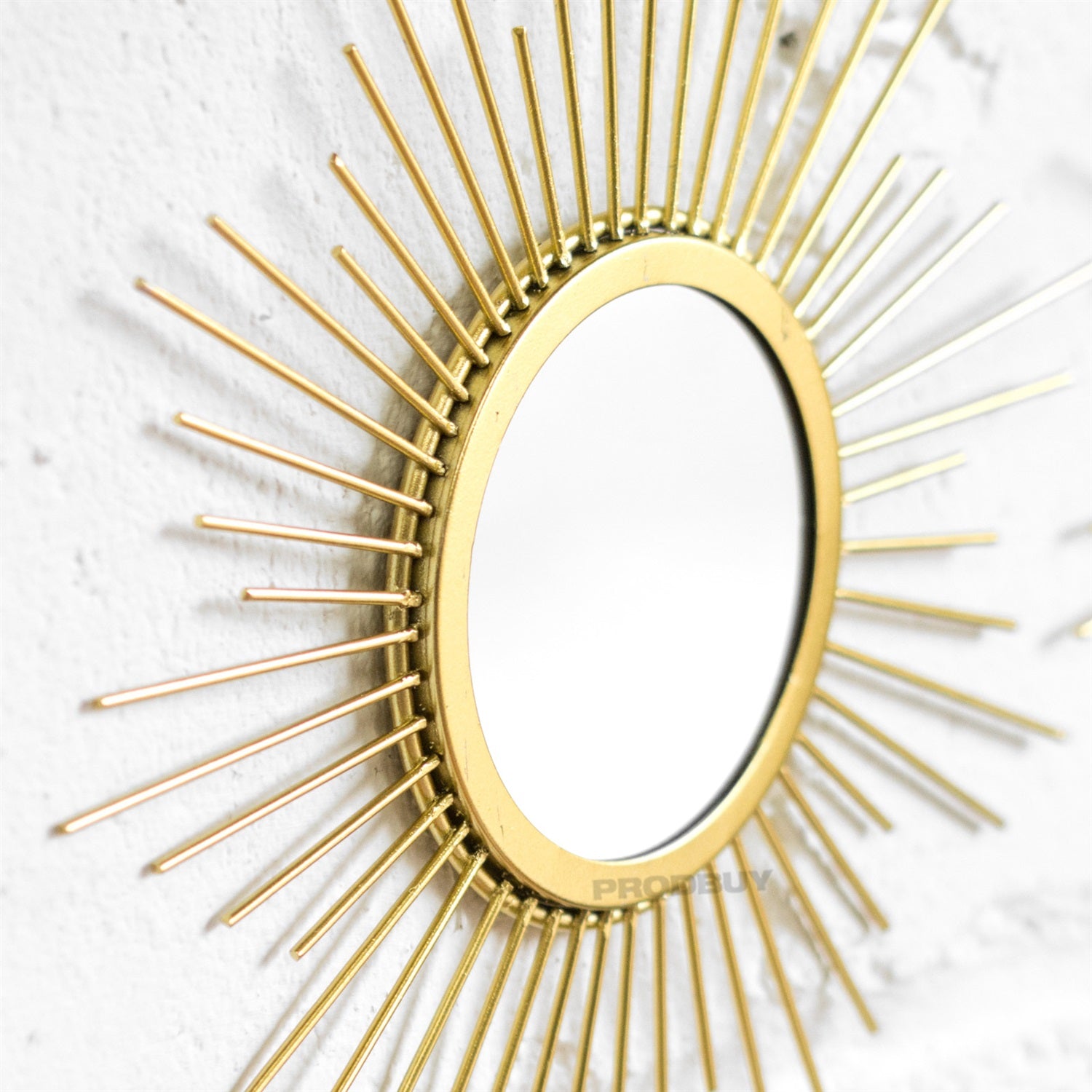 Set of 3 Small Sunburst Gold Frame Glass Round Wall Mirrors