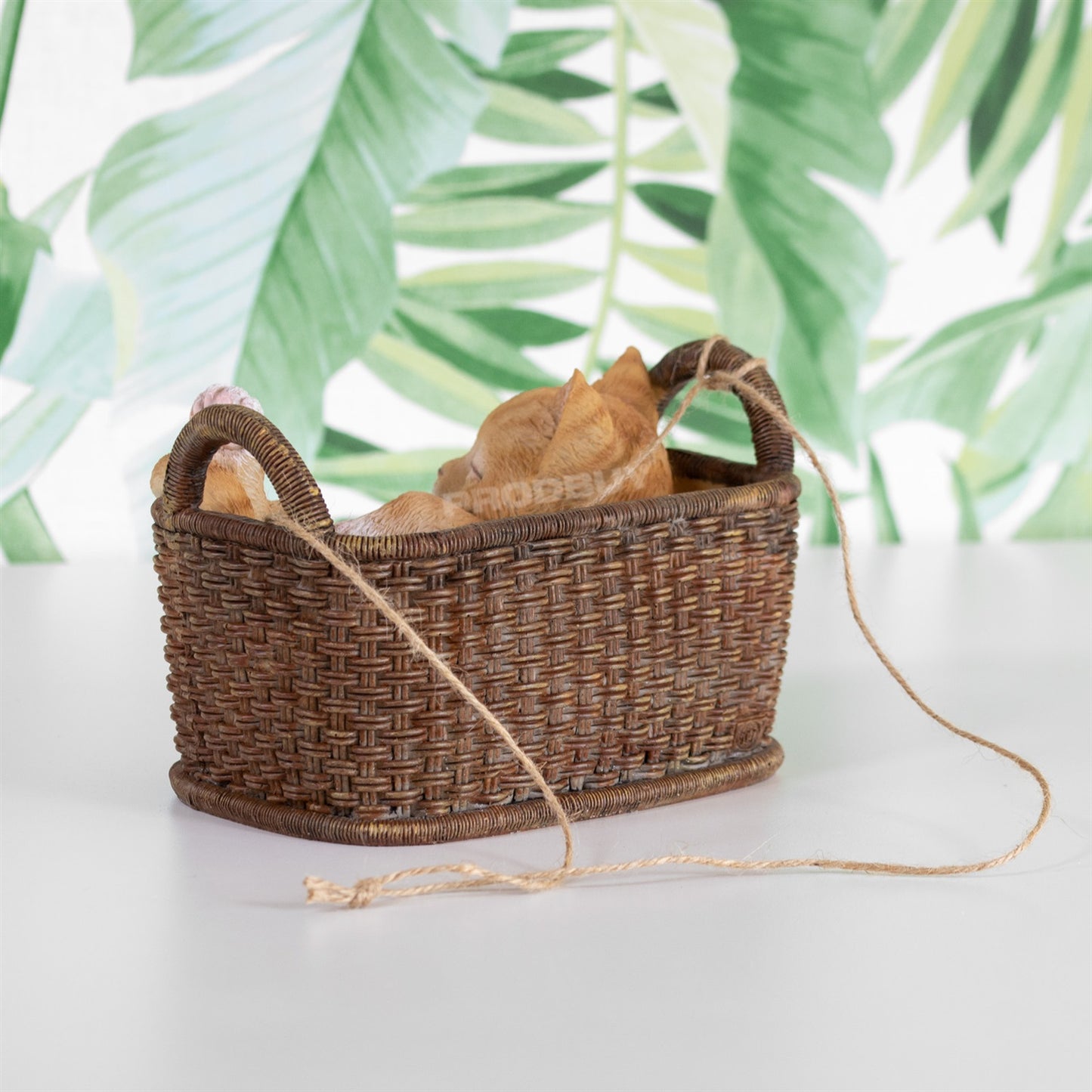 Hanging Ginger Cat In Basket Resin Garden Ornament