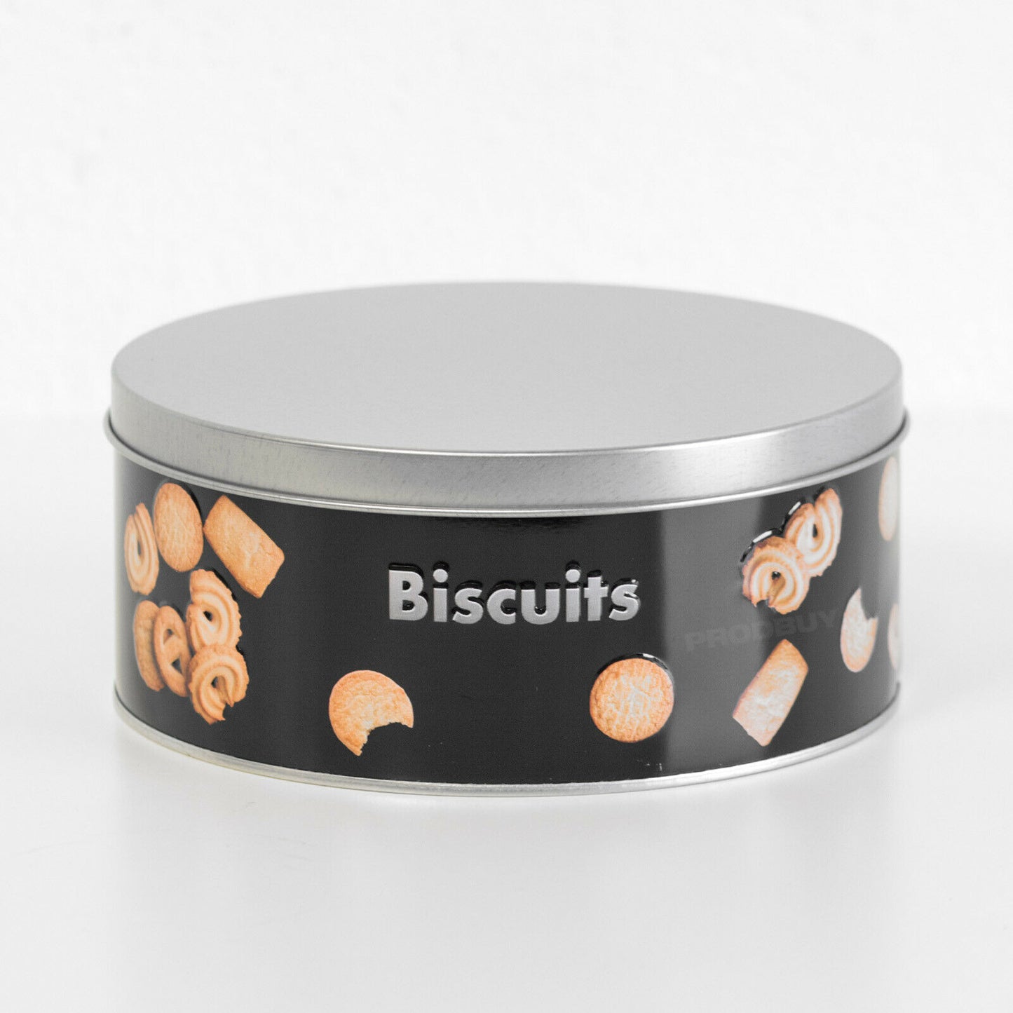 Small Round Black Metal Biscuit Storage Tin with Lid Container Cookie Barrel Jar