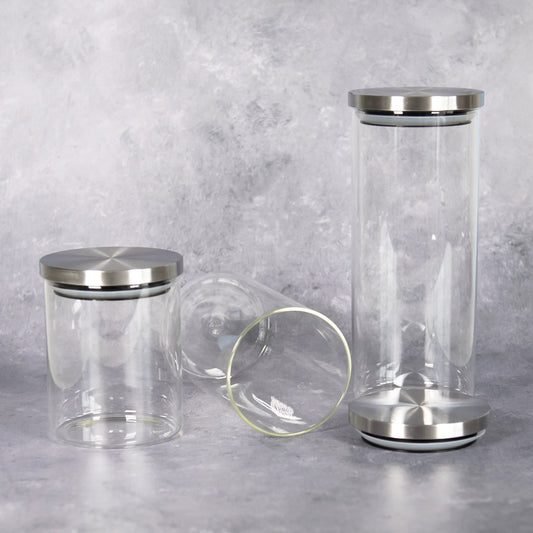 Set of 3 Glass Storage Canisters 650ml / 950ml / 1400ml