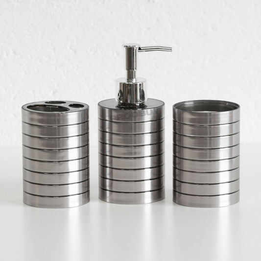 3 Piece Silver Plastic Ribbed Bathroom Sink Accessories Set