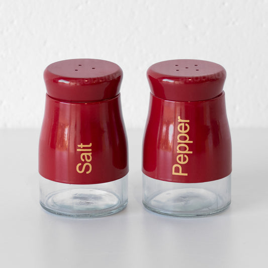 Retro Red Glass Salt and Pepper Pot Shakers Set