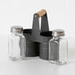 Glass Salt & Pepper Shaker Pots with Metal Caddy