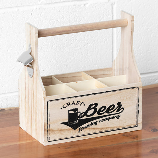 Wood 6 Compartment Bottle Holder with Handle