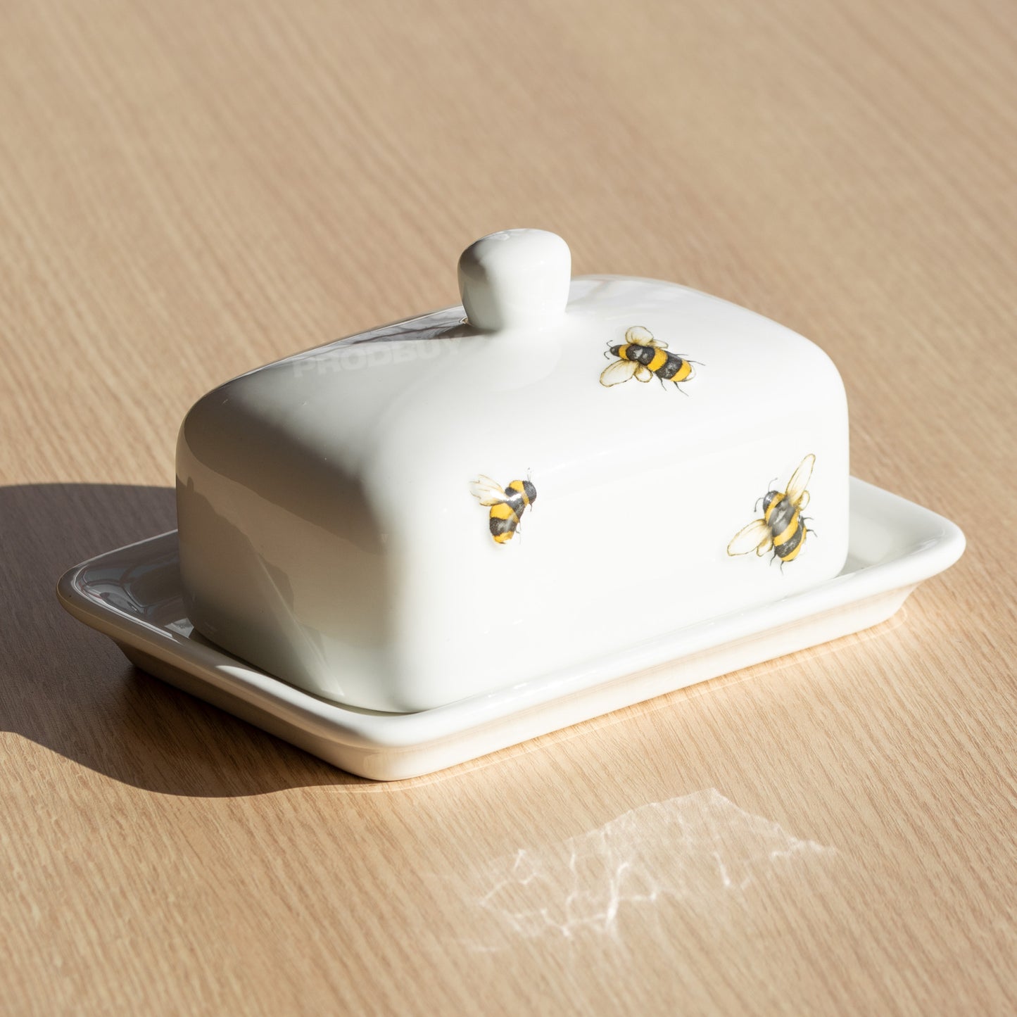 White Bumble Bee Butter Dish with Lid