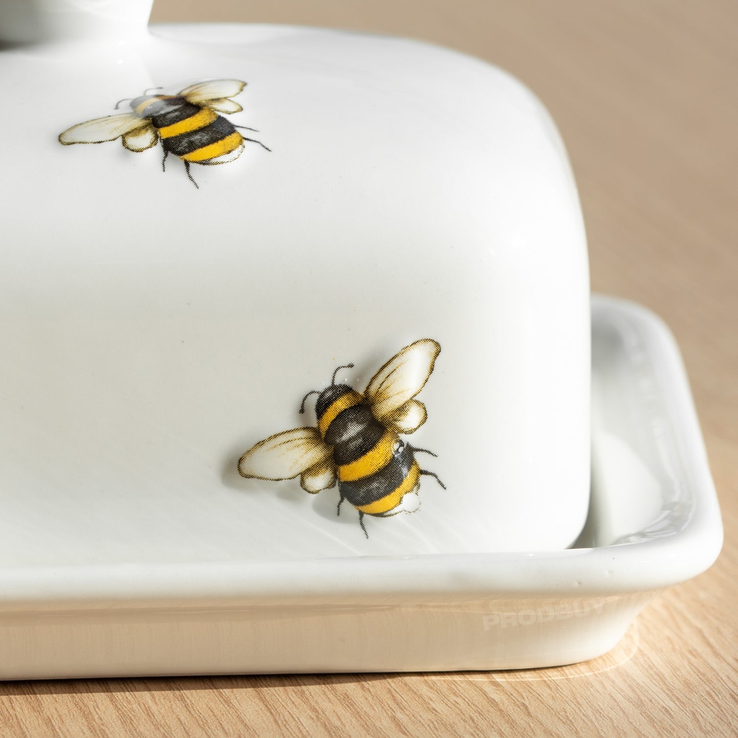 White Bumble Bee Butter Dish with Lid