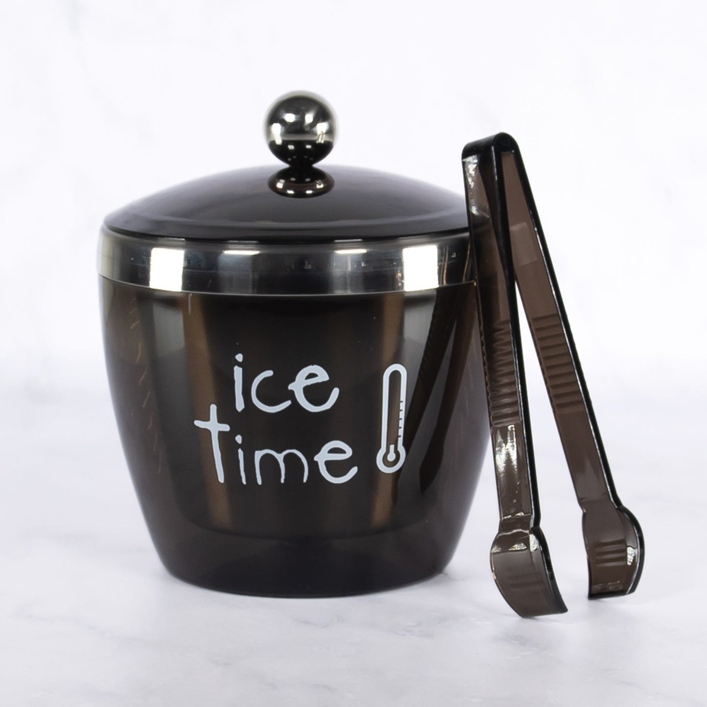 Brushed Stainless Steel Coloured Exterior Ice Bucket with Lid and Tongs