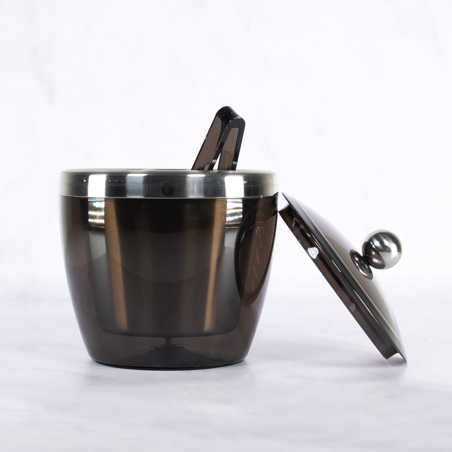 Brushed Stainless Steel Coloured Exterior Ice Bucket with Lid and Tongs