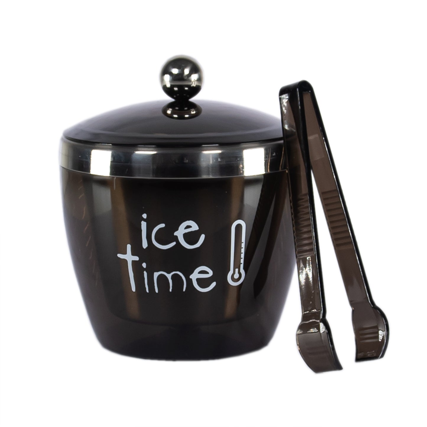 Brushed Stainless Steel Coloured Exterior Ice Bucket with Lid and Tongs