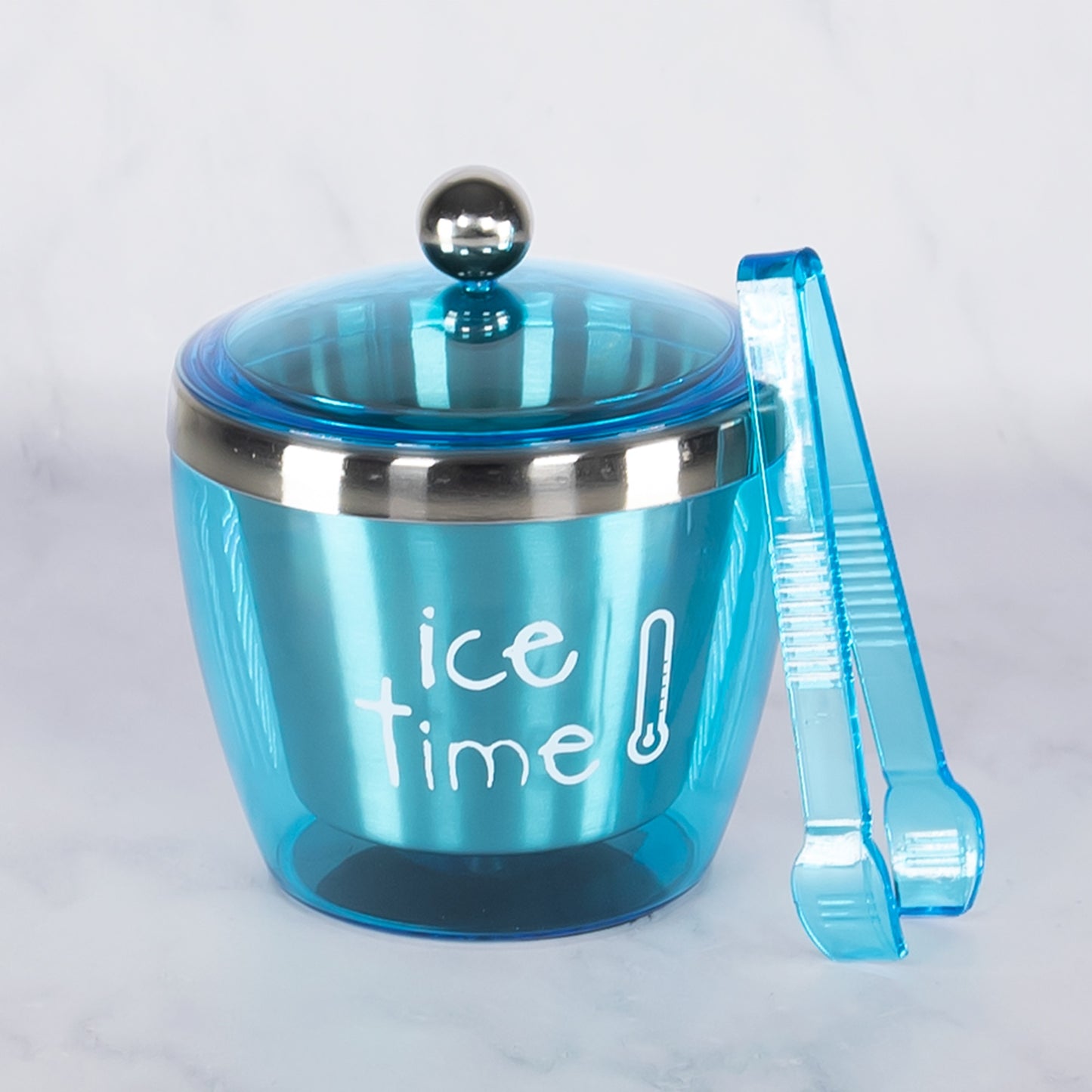 Brushed Stainless Steel Coloured Exterior Ice Bucket with Lid and Tongs