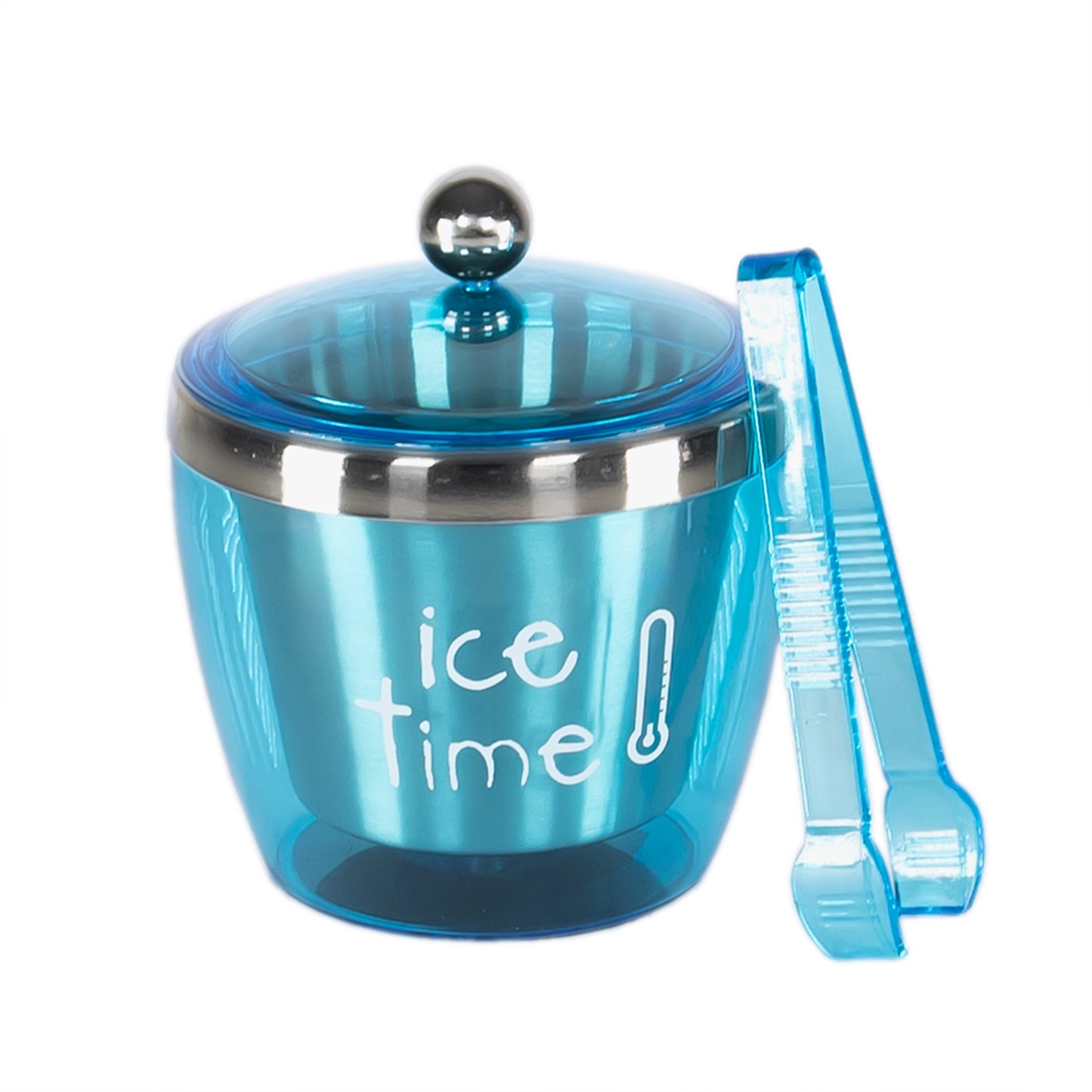 Brushed Stainless Steel Coloured Exterior Ice Bucket with Lid and Tongs