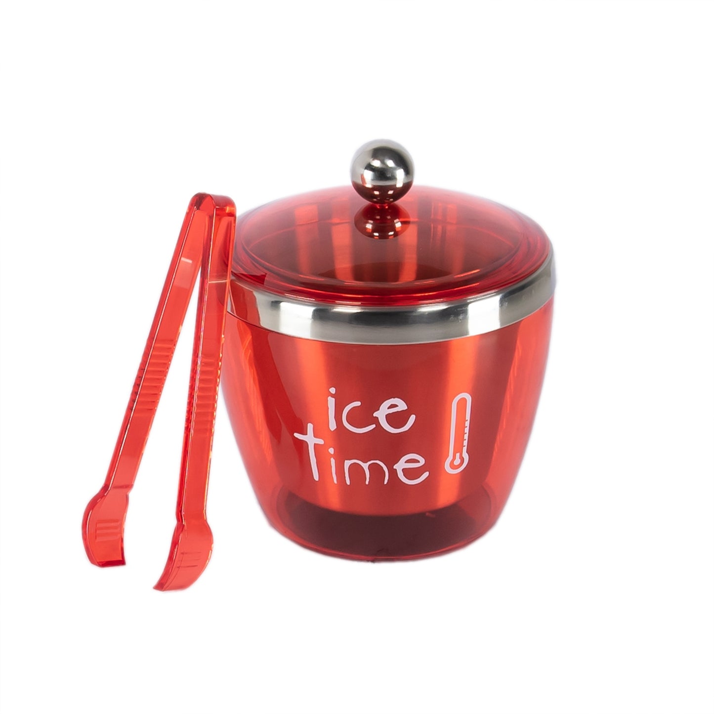 Brushed Stainless Steel Coloured Exterior Ice Bucket with Lid and Tongs