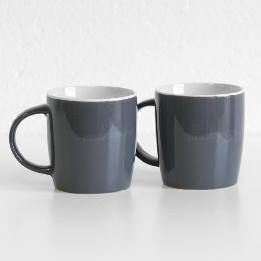 Set of 2 Slate Grey Stoneware Coffee Mugs