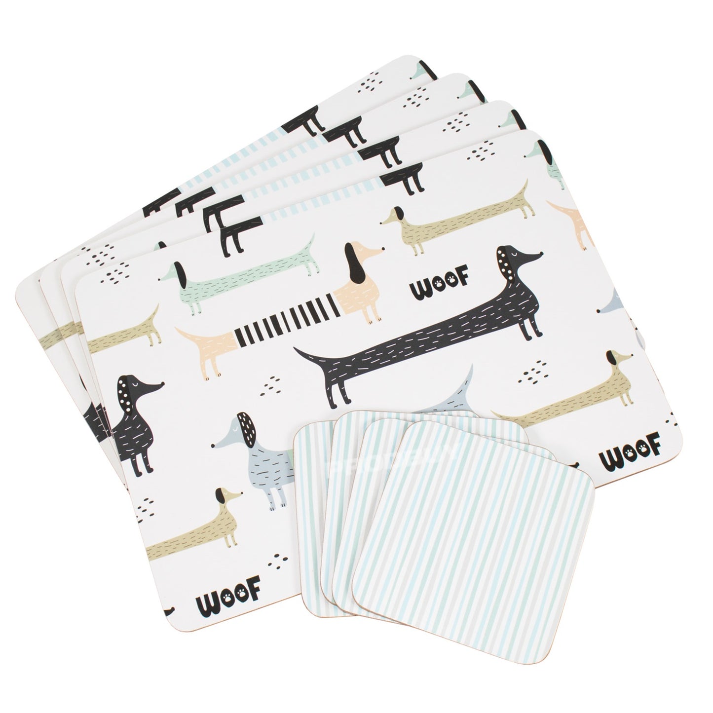 Set of 4 Sausage Dog Placemats & 4 Stripey Coasters