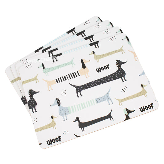 Set of 4 Sausage Dog Placemats & 4 Stripey Coasters