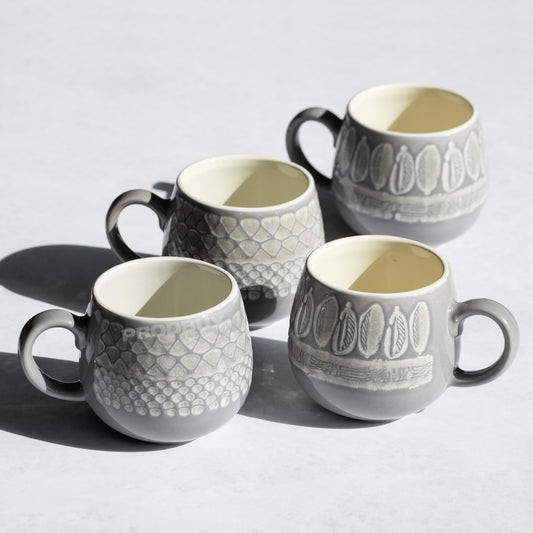 Set of 4 Mason Cash Grey Embossed Mugs 350ml