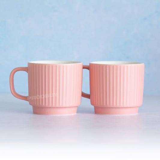 Set of 2 Stackable Pink Embossed Lines Mugs
