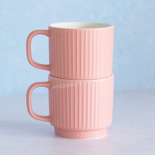 Set of 2 Stackable Pink Embossed Lines Mugs