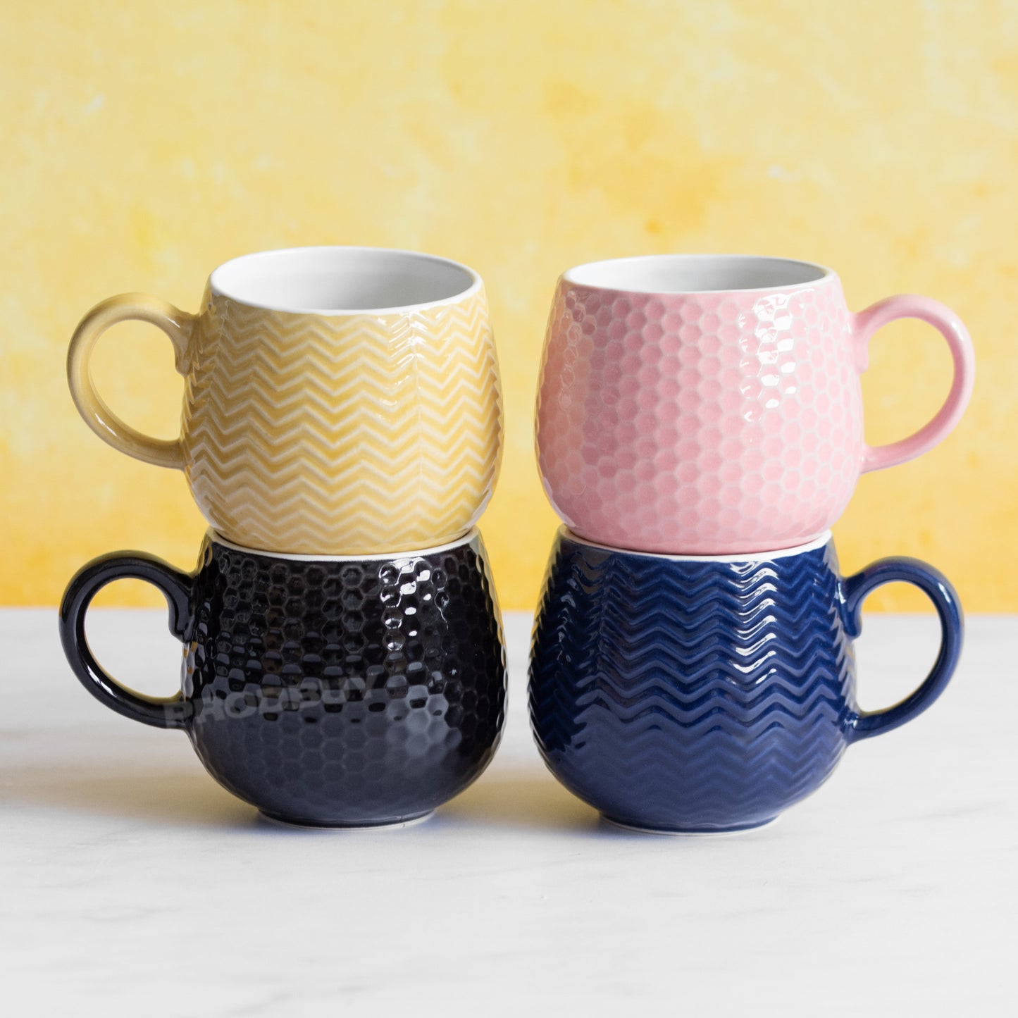 Set of 4 Mason Cash Embossed Barrel Mugs 370ml with Assorted Colour Mix