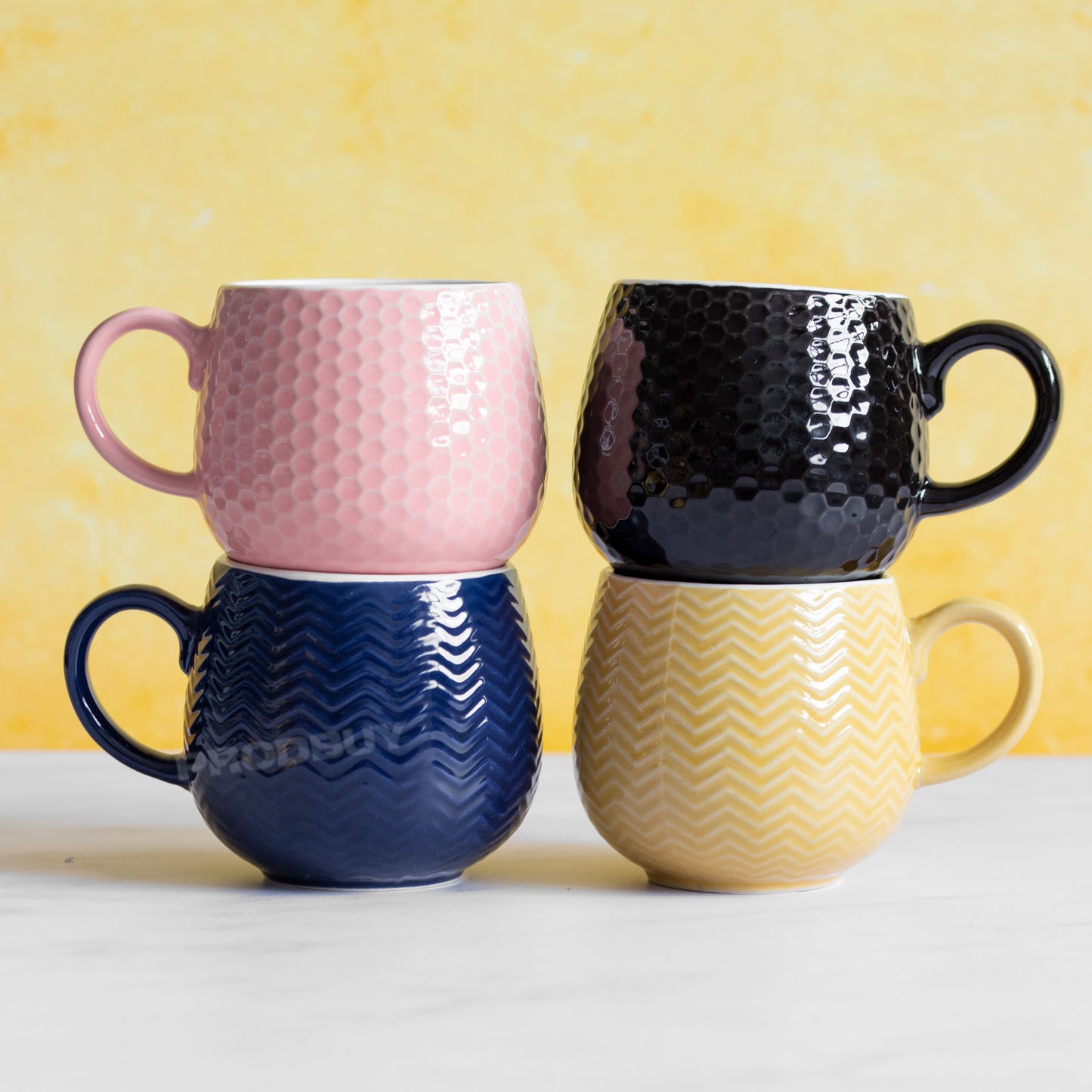 Set of 4 Mason Cash Embossed Barrel Mugs 370ml with Assorted Colour Mix
