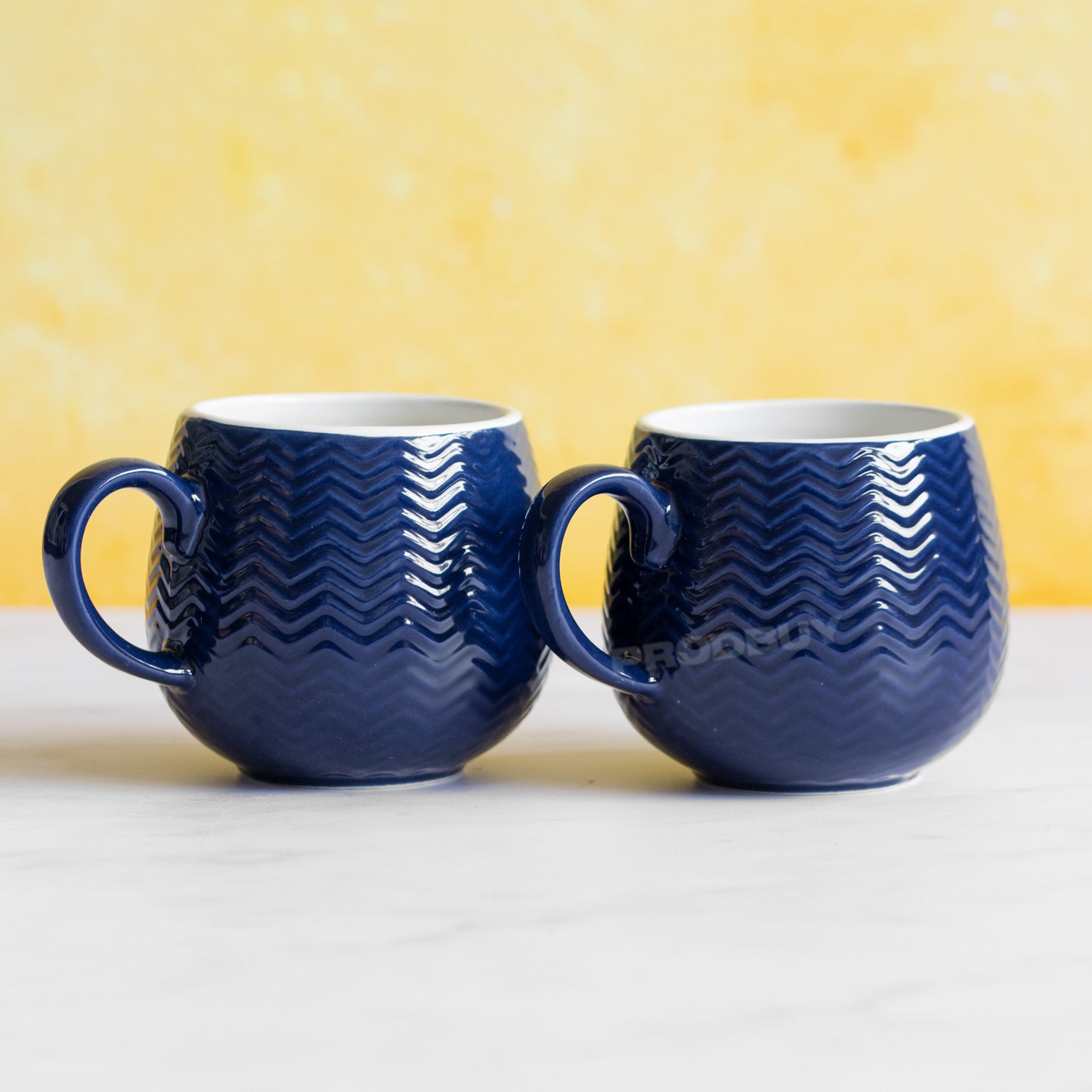 Set of 4 Navy Blue Barrel Mugs 370ml