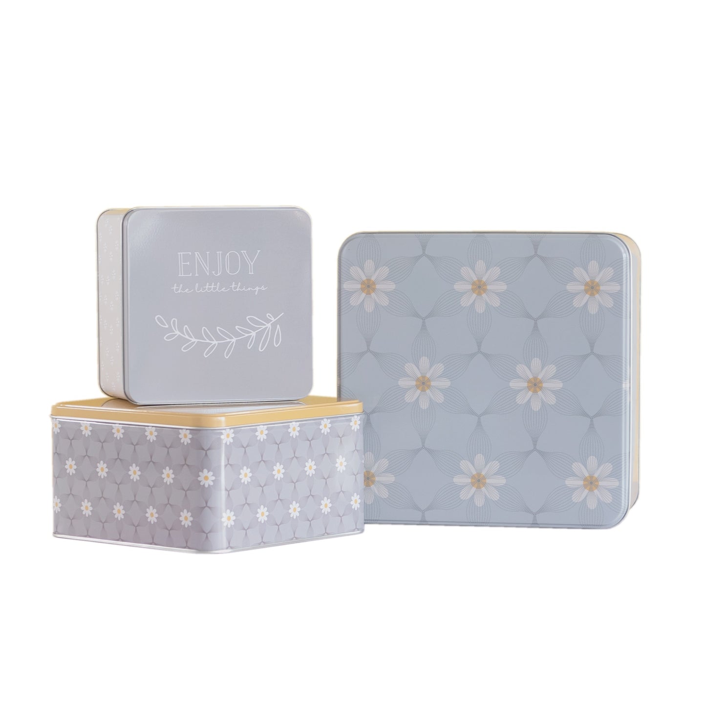 Set of 3 Grey Floral Cake Storage Tins