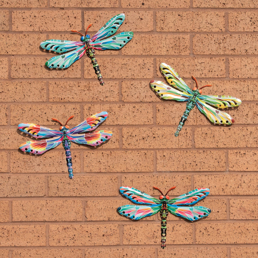 Set of 4 Dragonfly Metal Garden Wall Art Fence Ornaments