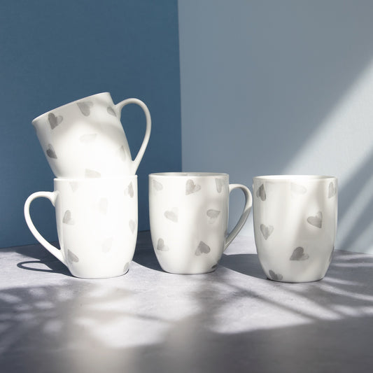 Set of 4 Porcelain Watercolour Hearts Mugs