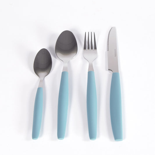 24 Piece 6 Person Stainless Steel Cutlery Set with Teal Plastic Handles