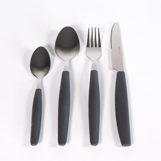 24 Piece 6 Person Stainless Steel Cutlery Set with Black Plastic Handles