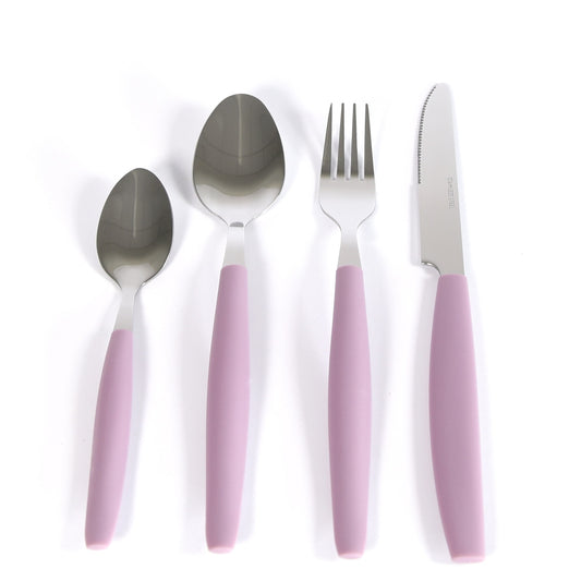 24 Piece 6 Person Stainless Steel Cutlery Set with Mauve Plastic Handles