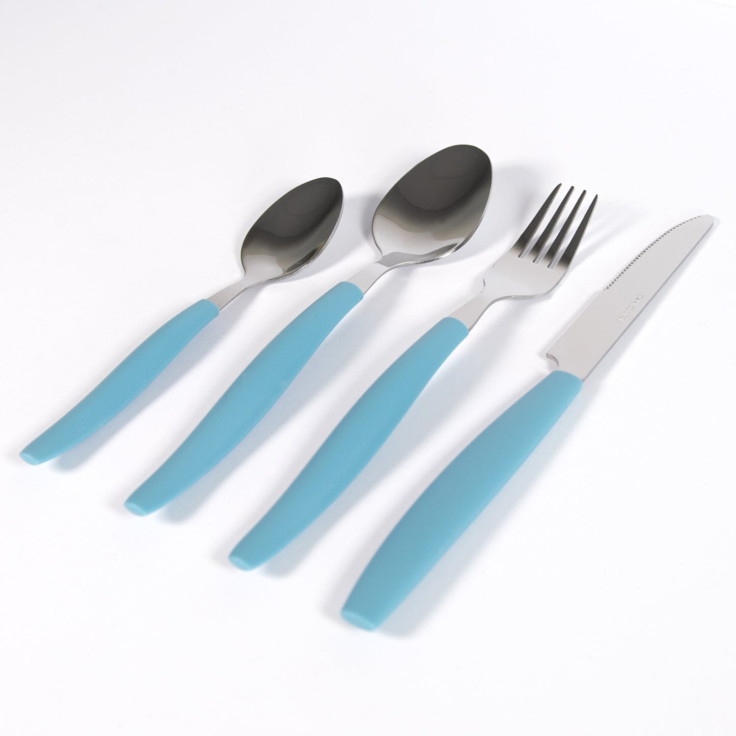 24 Piece 6 Person Stainless Steel Cutlery Set with Blue Plastic Handles