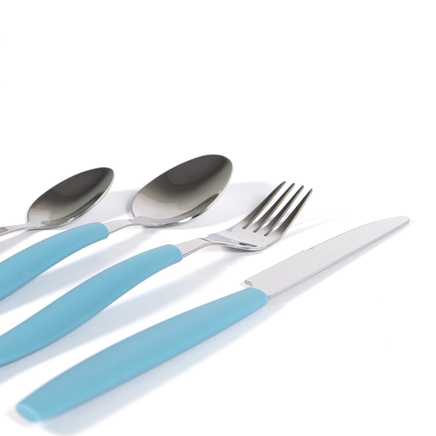 24 Piece 6 Person Stainless Steel Cutlery Set with Blue Plastic Handles