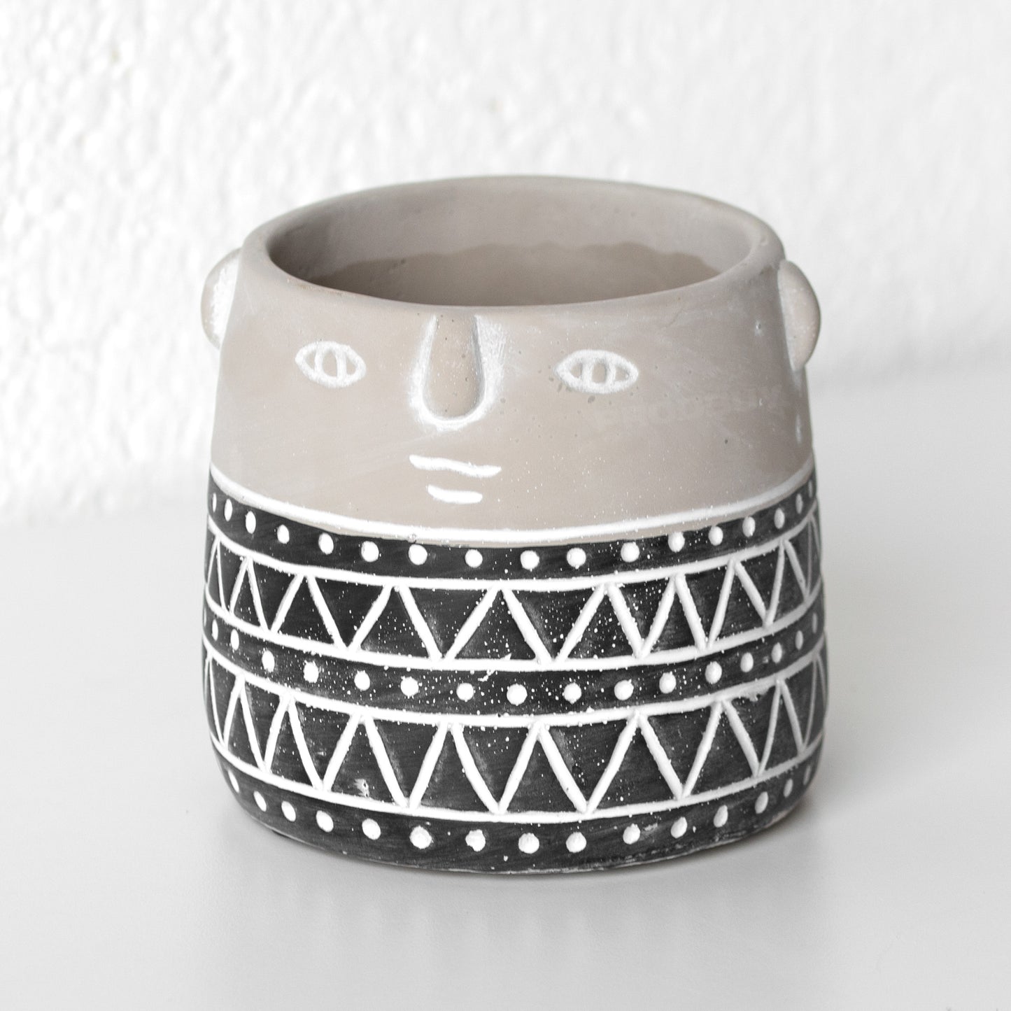 Small 10cm Cement Aztec Face Plant Pot Cover