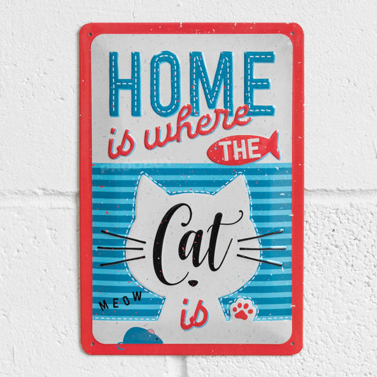 'Home Is Where The Cat Is' 30cm Metal Wall Sign