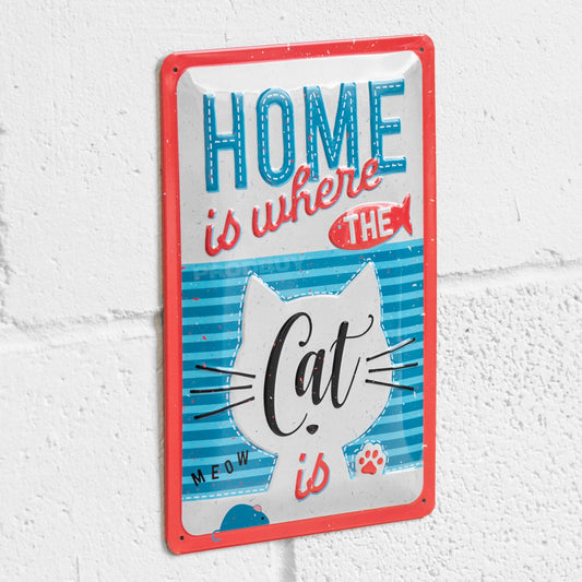 'Home Is Where The Cat Is' 30cm Metal Wall Sign