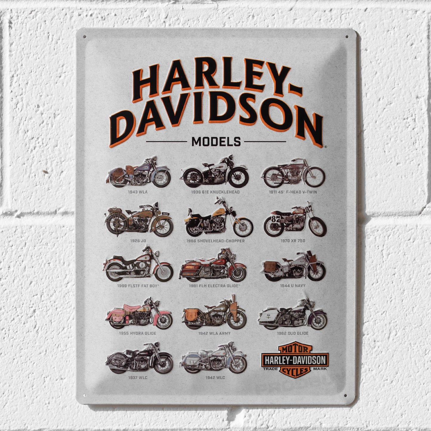 Harley Davidson Vintage 'Models' Tin Sign 40cm Garage Wall Art Gift