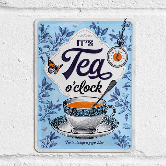 'It's Tea o'Clock' Metal Sign 20cm Hanging Kitchen Wall Art Plaque