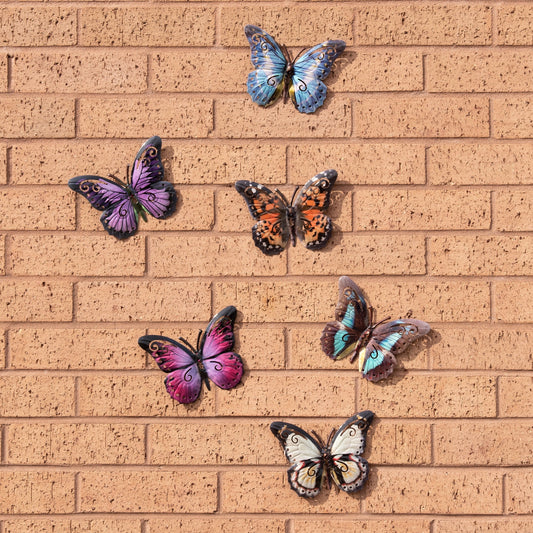 Set of 6 Butterfly Metal Garden Wall Art Fence Ornaments