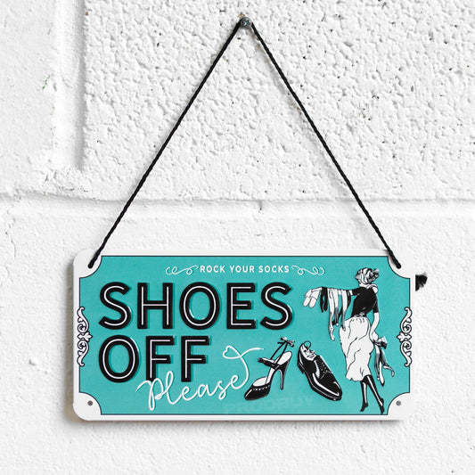 'Shoes Off Please' Hanging 20cm Tin Wall Sign
