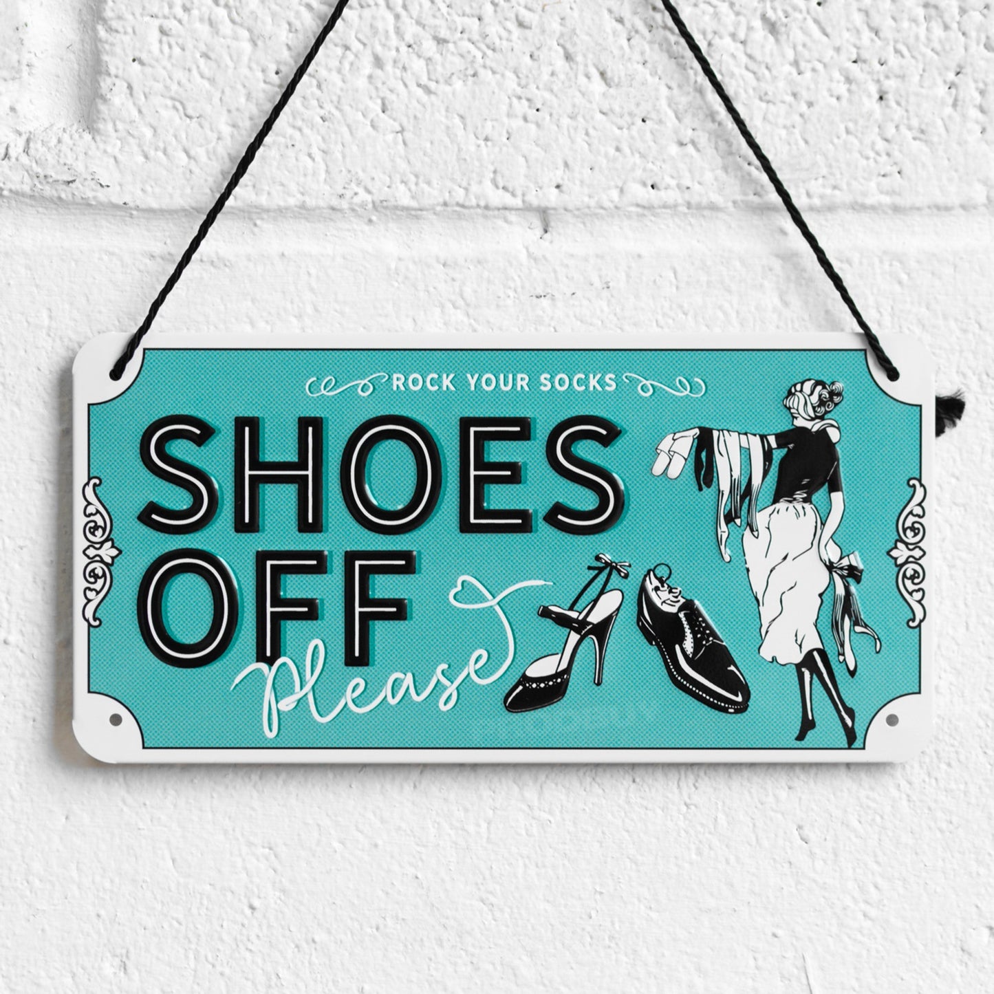 'Shoes Off Please' Hanging 20cm Tin Wall Sign