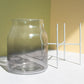 Smokey Grey Glass Vase on Metal Stand