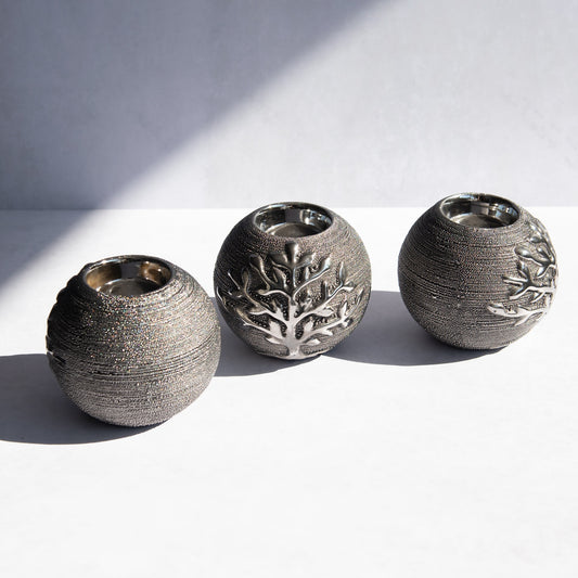 3 x Gunmetal Tree of Life Tealight Candle Holders - Home Decorations