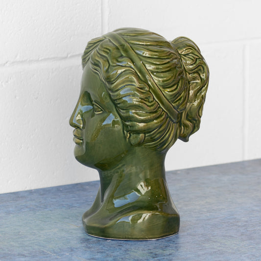 Green 25cm Ceramic Female Head Ornament