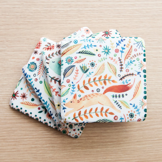 Pack of 4 Floral Woodland Animal Ceramic Coasters