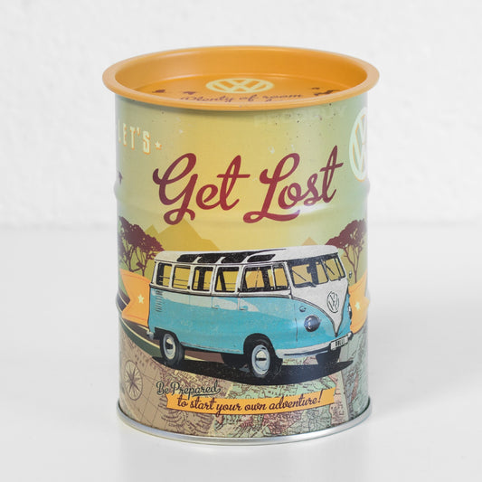 Volkswagen Camper Van 'Let's Get Lost' Money Tin Coin Savings Pot
