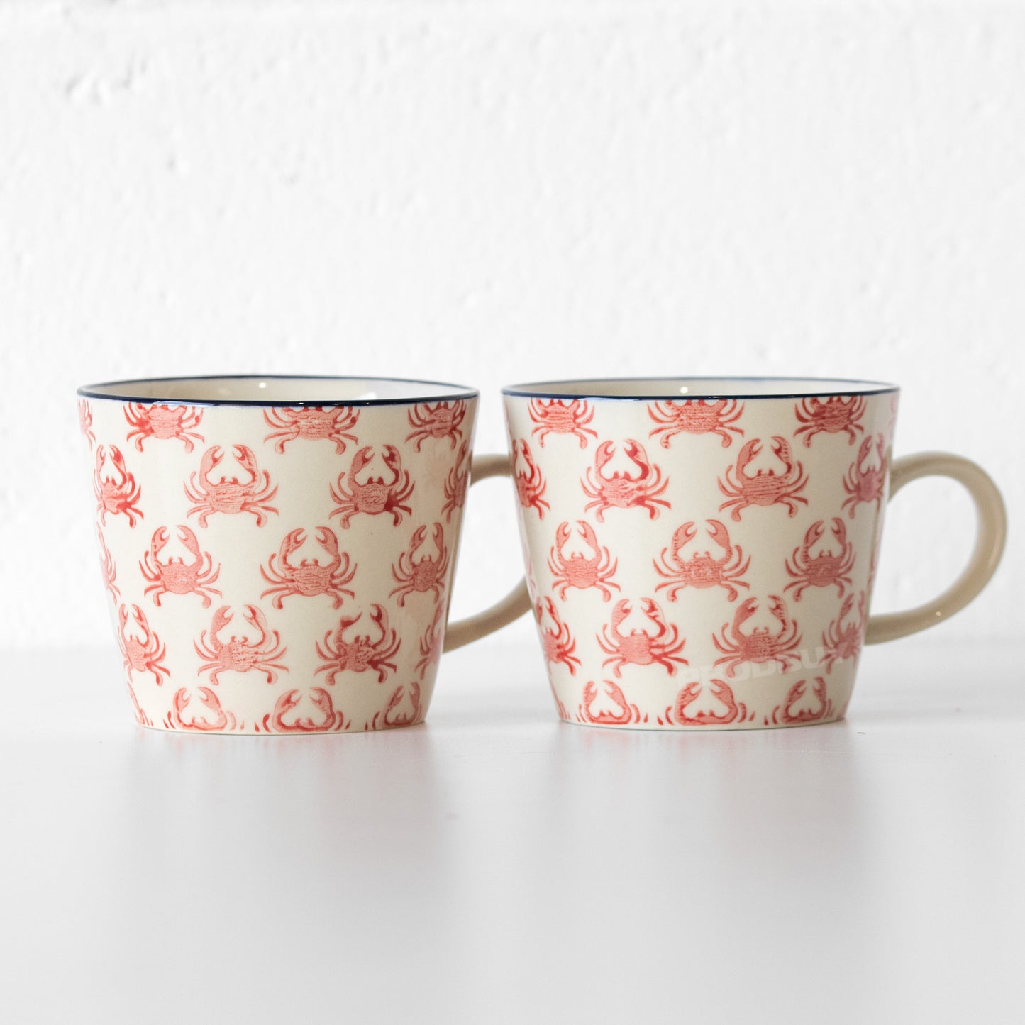 Set of 2 Pink Crab Pattern 10oz Coffee Mugs